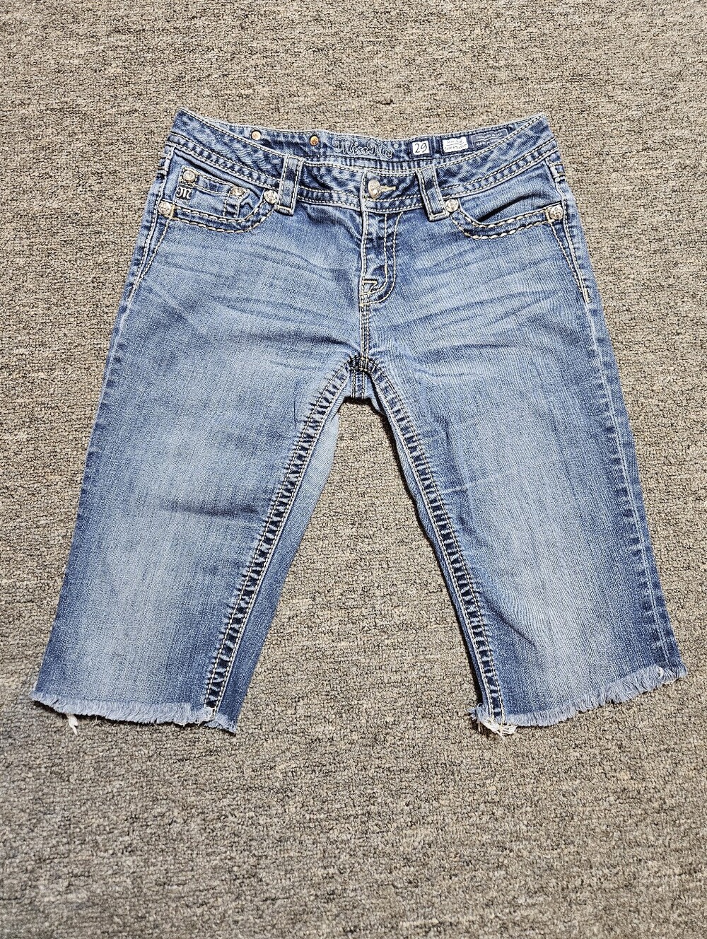 Miss Me Fleur De Lis Embellished Denim Bermuda Shorts 29 Custom Cut